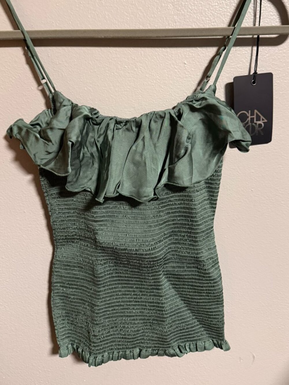 NWT Chaser Dark Green Ruffle Tank Top Size Medium